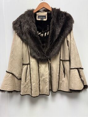Regent Park Cream Faux Suede-Style Jacket with Dark Brown Faux Fur Collar